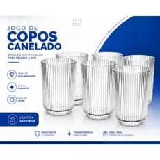 Jogo 6 Copos De Vidro Canelado 450 ML Resistente Para Água Suco E Drinks