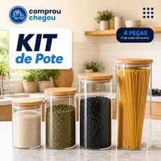 Kit 4 Potes de Vidro Tampa Bambu Hermético Vedação Forte Conjunto para Armazenar Alimentos