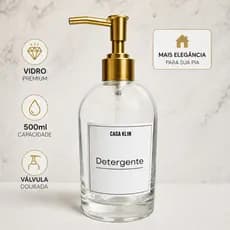 Porta Detergente Vidro 500ml com Válvula Dourada/Dispenser Luxo Cozinha Banheiro