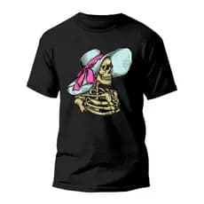 Camiseta Premium Algodão Estampada Especial Esqueleto Com Chapeu de Praia REF1165