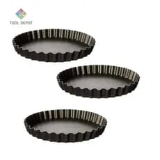 Kit 3 Formas de Torta 26cm com Fundo Removível – Antiaderente em Aço Carbono para Quiche Cheesecake