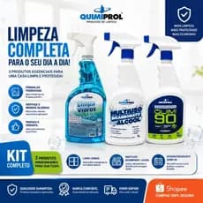 Kit Limpeza Completa Quimiprol 3 Produtos Multiuso + Limpa Vidros + Desengordurante 1L