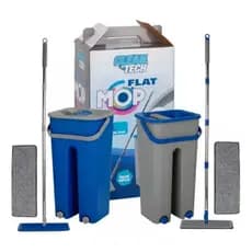 Mop Flat Lava e Seca com Balde 5L + 2 Refis Microfibra Rodo Limpeza 360