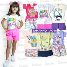Kit 6 peças de Roupa infantil Menina - 3 blusas + 3 Shorts