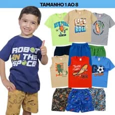 2 peças roupa infantil juvenil - 1  Blusa + 1 bermuda  Conjunto verão Menino