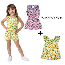 Kit Vestido/Macaquinho Infantil Juvenil Menina Verão- Roupas de menina