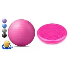 Kit Bola pilates yoga 65cm com Bomba + Disco De Equilibrio Inflável Fisioterapia - Rosa