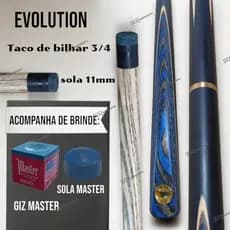 Taco de Sinuca 3/4 Cabo Azul Personalizado Alta Qualidade Taco De Bilhar Snooker + Sola + Giz Master