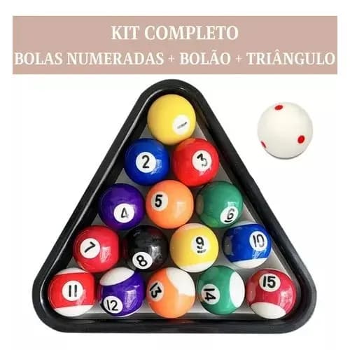 Bola De Sinuca Bilhar 57mm + Bolão + triângulo Jogo Completo