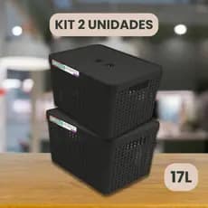 Kit 2 Cestos Organizadores c/Tampa Rattan 17 litros Multiuso Ideal para armário e gavetas LP HOUSE