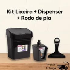 Kit Lixeira de Pia 2,8L, Dispenser para detergente 610 ml e Rodo LP House