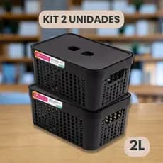 Kit 2 Cesto Organizador c/Tampa Rattan 2 litros Multiuso Ideal para armário e gavetas LP HOUSE