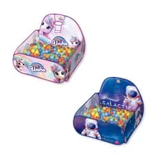 Barraca Infantil Dobrável Piscina com Bolinhas Coloridas Tema Unicórnios ou Astronautas