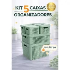 Kit 5 Caixas Organizadoras Tampa Cesto Grande de Plástico 2 Litros 4,5 Litros 11 Litros e 17 Litros