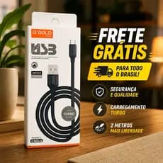 Cabo USB Tipo C Turbo 2m αGOLD Plus Carregamento Rápido 480Mbps Para Celular e Tablet