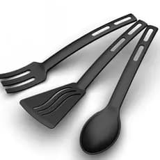 Kit Utensílios de Cozinha Preto 3 Peças – Colher, Espátula e Garfo em Nylon Resistente e Leve