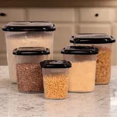 Kit 5 Potes Porta Mantimentos Cozinha 900ml 1,9L 1,9L 3,5L 6,6L BPA Free Organizador