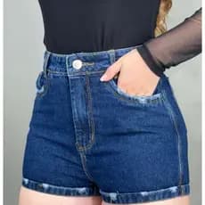 Short Jeans Mom Feminino Lavagem Escura 100% Algodão Sem Lycra Casual Despojado Verão