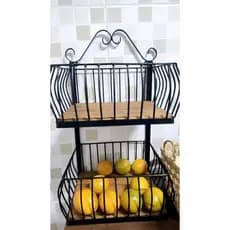 Fruteira de Parede 2 andares Rústica ferro e madeira