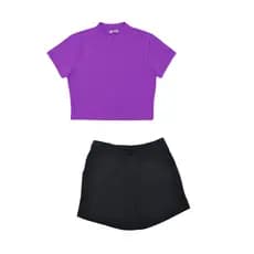 Conjunto Infantil Juvenil Menina Cropped Canelado  e Shorts em Moletinho