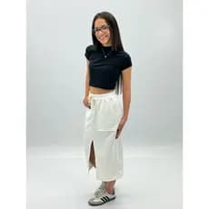 Saia Longa Juvenil Feminina com Fenda Frontal Moletinho Off White