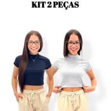 Kit 2 Cropped Feminino Canelado Gola alta Infantil/Juvenil menina