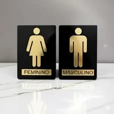 Kit 2 Placas Acrílico Espelhado para Porta de Banheiro Masculino e Feminino