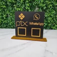 Placa com Dois Símbolos Pix Wif-fi Google Instagram Display para Mesa/Balcão