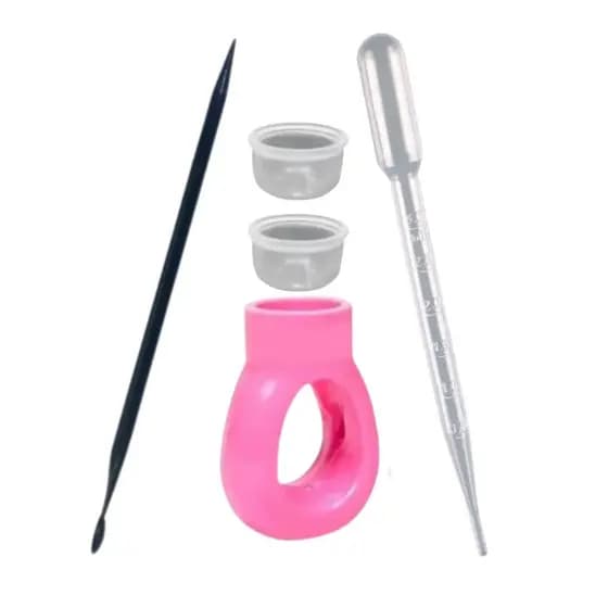 Kit Anel Acrilico Rosa + 2 Batoques + Pipeta + Palito Aplicador de Henna Sobrancelha