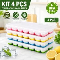 Formas de Gelo Silicone Com Tampa Rígida Flexível Fundo Retangular 14 Cubos Multiuso Lavável