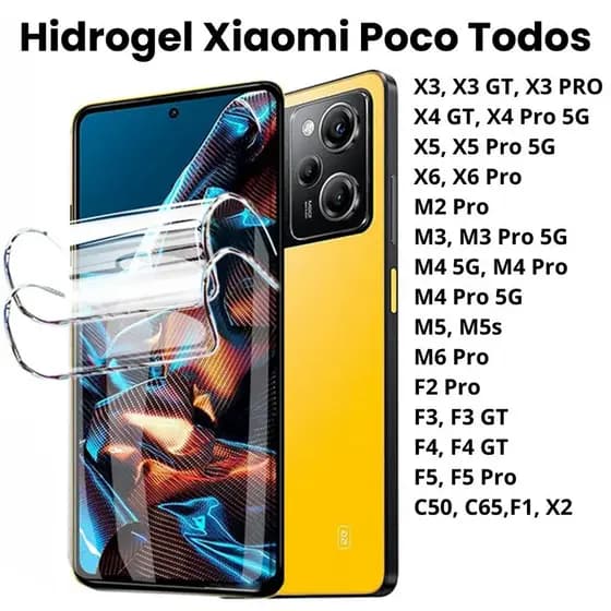 Kit 3x Película Para Xiaomi De Hidrogel HD POCO F6, X6, X5 Pro, X3, NFC, X4, GT, M5, M4, M6 Pro, F4,F3C65