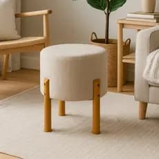 Pufe Puff Banqueta Banco Decorativo Redondo Almofadado Linho Luxo Bege Cinza Pés Plásticos PROMO