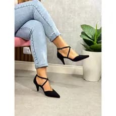 Scarpin Feminino Sola Vermelha Nobuck Camurça com Tiras Salto Fino Festa Noite