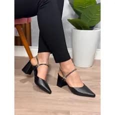 Sapato Scarpin Feminino Sandália Salto Bloco Strass Brilho Festa Casamento Igreja Conforto Elegante