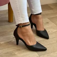 Scarpin Preto Sandália Feminino Salto Baixo Fino Confortável