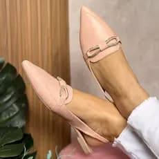 Sapatilha Feminina Aberta Slingback Bico Alongado com Enfeite Brilho