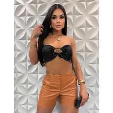 Short Couro Fake Tendência Feminina