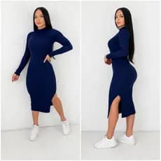 Vestido Manga Longa Com Fenda Lateral