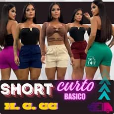 Short Duna Liso Com Bolsos Funcionais Com Elástico na Cintura Detalhe Frontal  Confortável Verão