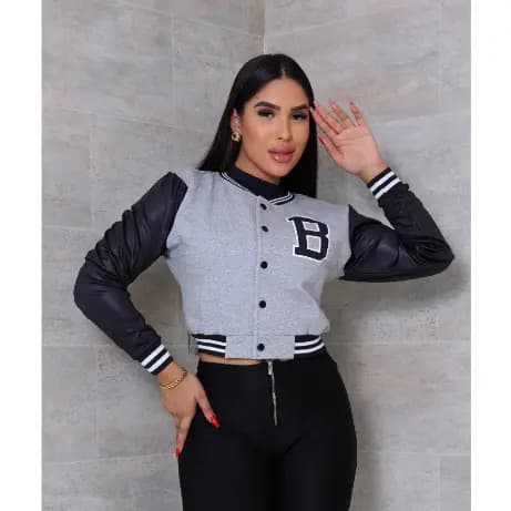 Jaqueta Bomber School Feminina Tendência Na Moda Letra B