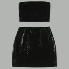 Conjunto feminino Fin de ano cropped + saia forrado com bojo festa balada brilho