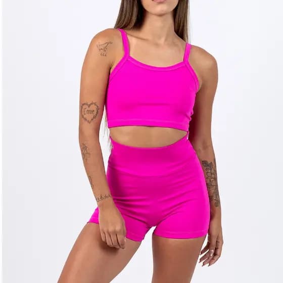 Conjunto Fitness Academia Feminino com Top de Alcinha e Short cintura alta em suplex