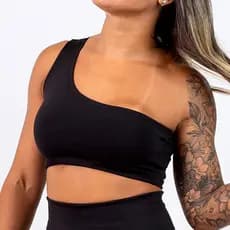 Top Academia um ombro fitness cropped feminino em tecido suplex