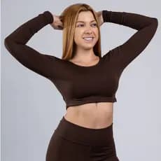 Cropped Top Manga Longa Suplex Premium Fitness Academia Moda Feminina