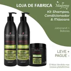 Kit Shampoo +Condicionador+Máscara Jaborandi Babosa 400g Fortalecimento,Crescimento Capilar e Brilho