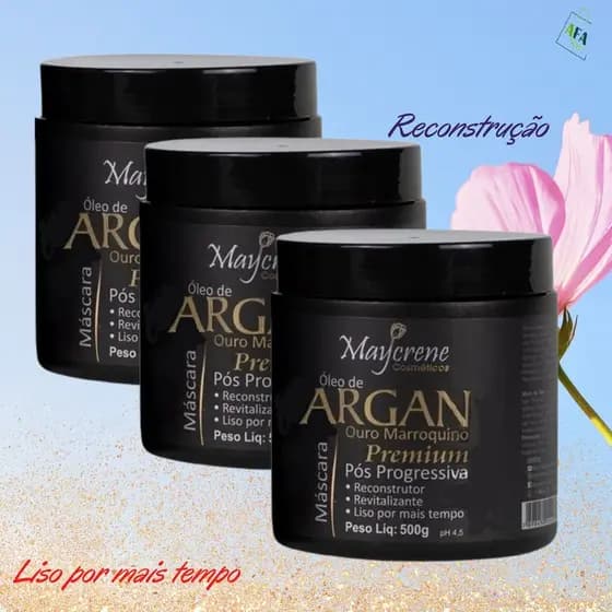 3 Máscaras Pós Progressiva Óleo De Argan Ouro Marroquino Premium Maycrene 3x500g