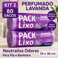 KIT 2 Sacos de Lixo Perfumado Lavanda 80 Unidades Neutraliza Odor Banheiro Pia 34x38cm