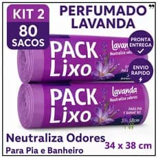 Sacos de Lixo Perfumados Lavanda | Kit 2 com 80 Sacos | Para Pia e Banheiro | 34x38cm | Neutraliza Odores
