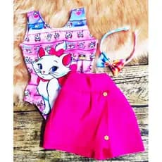 Body + Short + tiara (0 a 5 anos) Só hoje! Conjunto Gatinha Marie infantil completo