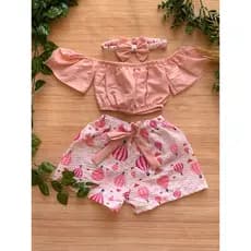 Conjunto Lindo Cigana Croped+Short+Tiara (0 a 6 anos) Só hoje!!!